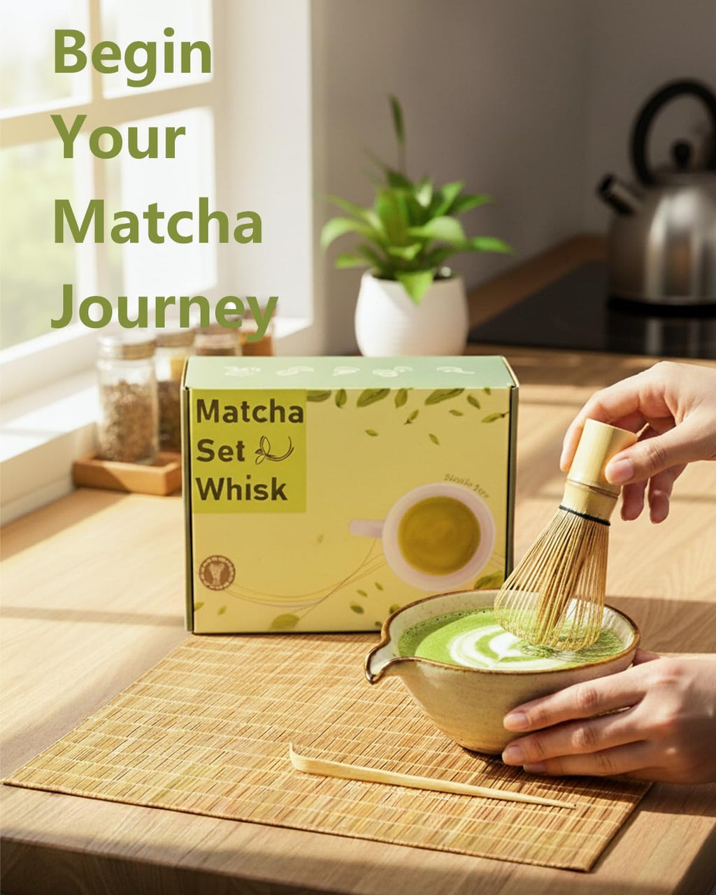 Skiennix Matcha Whisk Set - Complete Kit with Bowl, Bamboo Whisk, Scoop & Sifter | Perfect Gift for Women