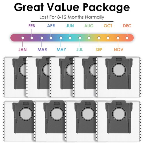 (9 Pack) Replacement Vacuum Dust Bags for Dreame L40 Ultra/ L10s Pro Ultra/ X30 Ultra/ X40 Ultra/ L10s Ultra Gen 2/ X50 Ultra Robot Vacuum Cleaner, Replacement Canister Vacuum Bags