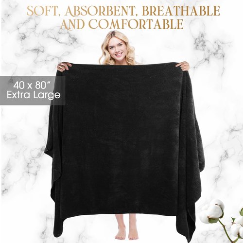 Peryiter Oversized Bath Towels Set of 6 for Adults 40x80 Inches Extra Large Bath Towel Sets Bathroom Sheets Jumbo Shower Towels Quick Dry Absorbent Soft Microfiber for Adults(Black)