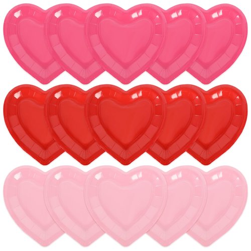 JarThenaAMCS 60Pcs Valentine's Day Paper Plates Heart Shaped Disposable Plates Red Pink Decorative Tableware for Holiday Anniversary Birthday Wedding Party Supplies