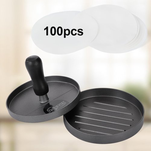 Rsiynax Burger Press Patty Maker, Non-Stick Aluminum Hamburger Mold with 100 Patty Papers for Kitchen Grill BBQ Camping