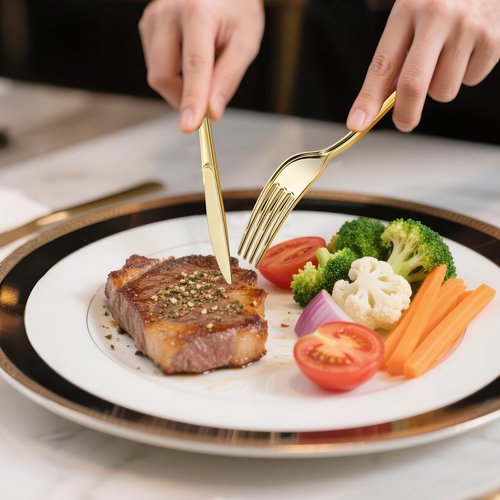 Pre Rolled Gold Plastic Cutlery Set, 120 Pack Wrapped Plastic Silverware Set with Napkins, Forks, Knives, and Spoons, Disposable Heavy Duty Plastics Utensils Set for Party Birthday Weddings Dinner