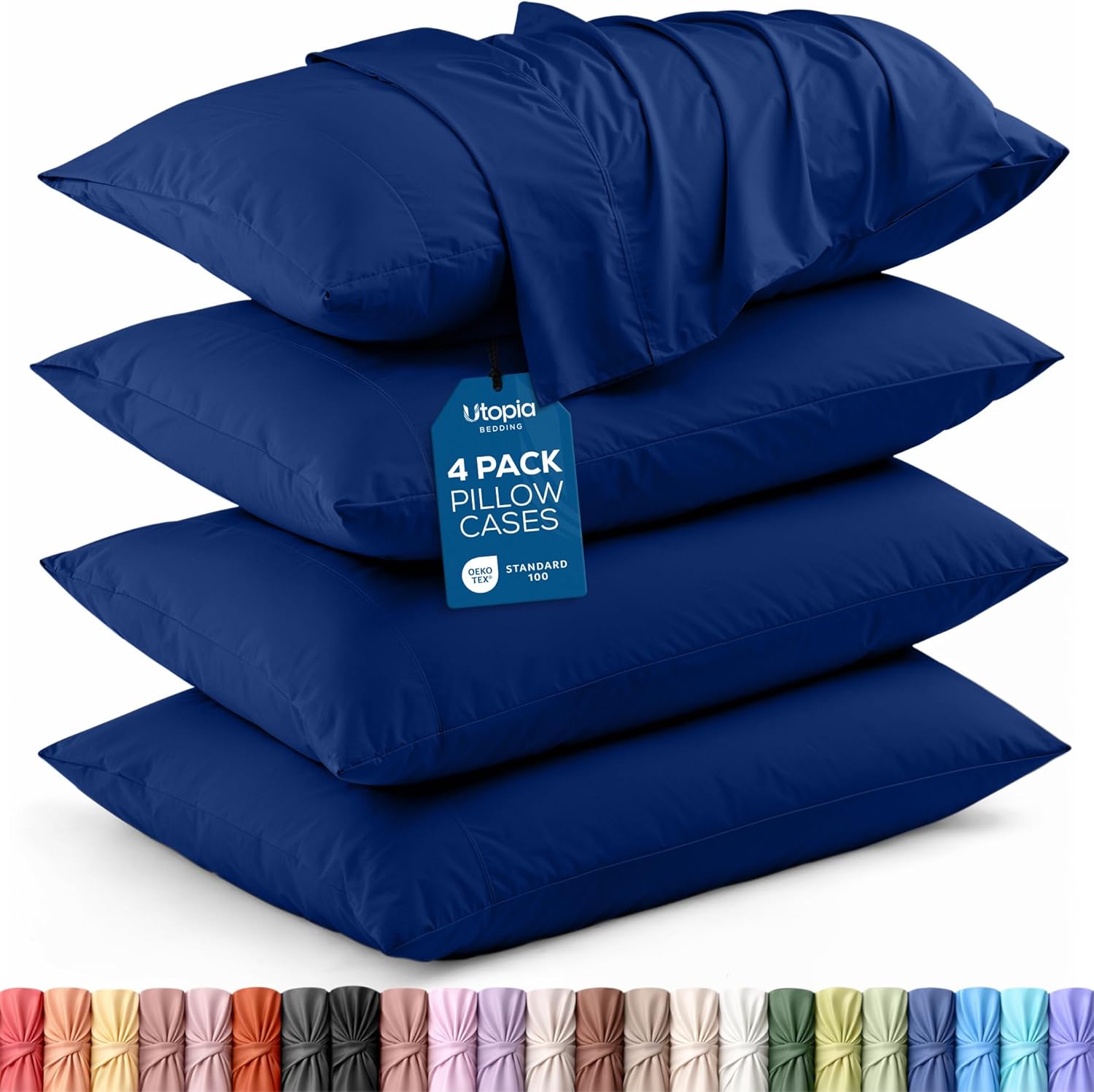 Utopia Bedding Standard Pillow Cases - Soft Brushed Microfiber - 4 Pack, Royal Blue | 20 x 26 Inches