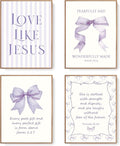 LARTSFRO Coquette Purple Bow Wall Art | Inspirational Christian Decor for Teen Girls | 12x16 Inch Set of 4 Unframed Prints