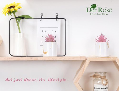 Der Rose Artificial Succulent Plants - Set of 2 Mini Fake Succulents for Office Desk Decor | Pink