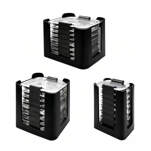 Food Container Lid Organizer for Rubbermaid Brilliances nap-on lids, Lid Organizer for Kitchen Cabinet Storage (3-Piece) - Holds 24 Lids for 4.7 Cup, 3.2 Cup, 1.3 Cup & 0.5 Cup Containers (Black)
