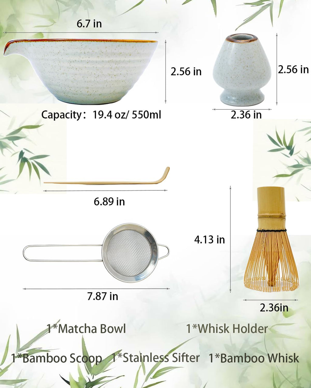 Skiennix Matcha Whisk Set - Complete Kit with Bowl, Bamboo Whisk, Scoop & Sifter | Perfect Gift for Women