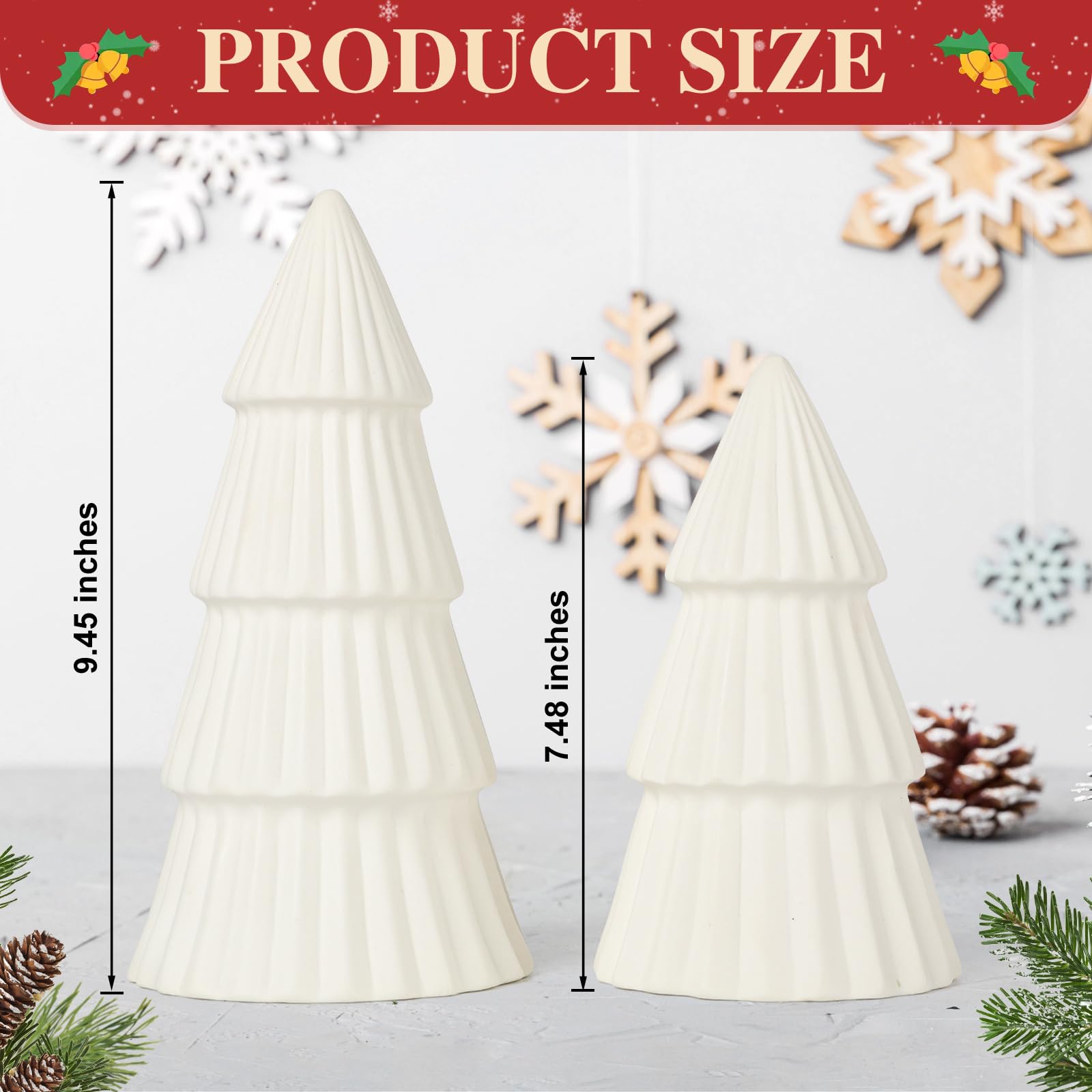 White Ceramic Christmas Tree, Porcelain Christmas Tree Table Decorations Farmhouse Christmas Decor Trees for Tabletop Winter Mantle Shelf Dinner Holiday Party Supplies Set of 2 (White)