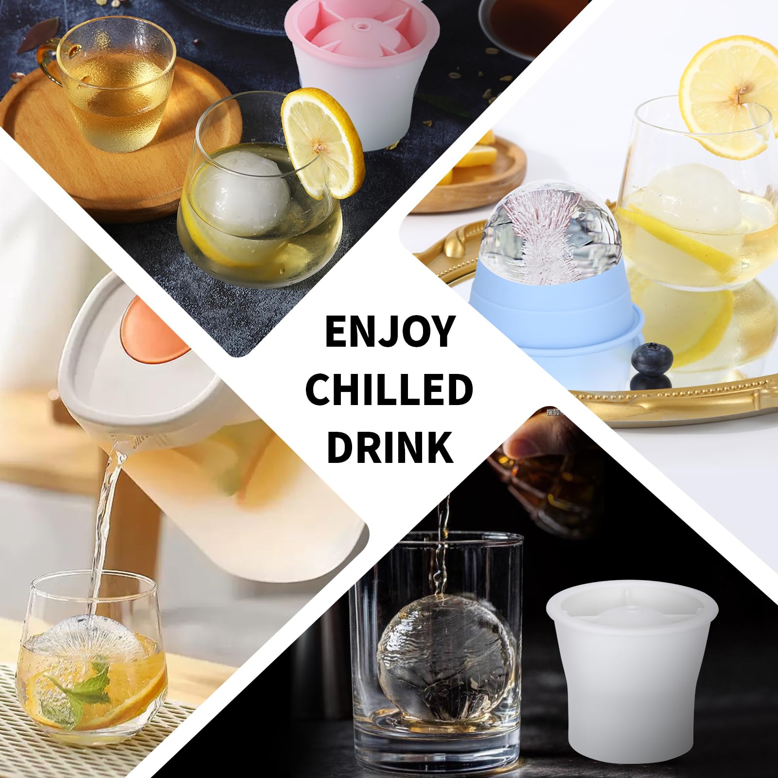 (Upgrade) Ice Molds 3 PCS, Silicone Sphere Ice Mold Maker, Stackable Easy Release Circle Ice Cube Mold with Lids, Spherical Ice Makers with Lids for Whiskey, Cocktails, Bourbon, and Drinks