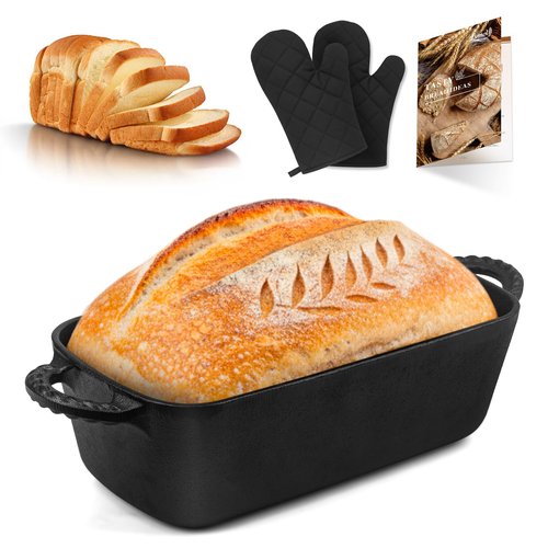 Lvmol 9.5×5 Inch Cast Iron Loaf Pan - Pre-Seasoned Sourdough Bread Baking Pan, Even Heat Distribution for Homemade Bread