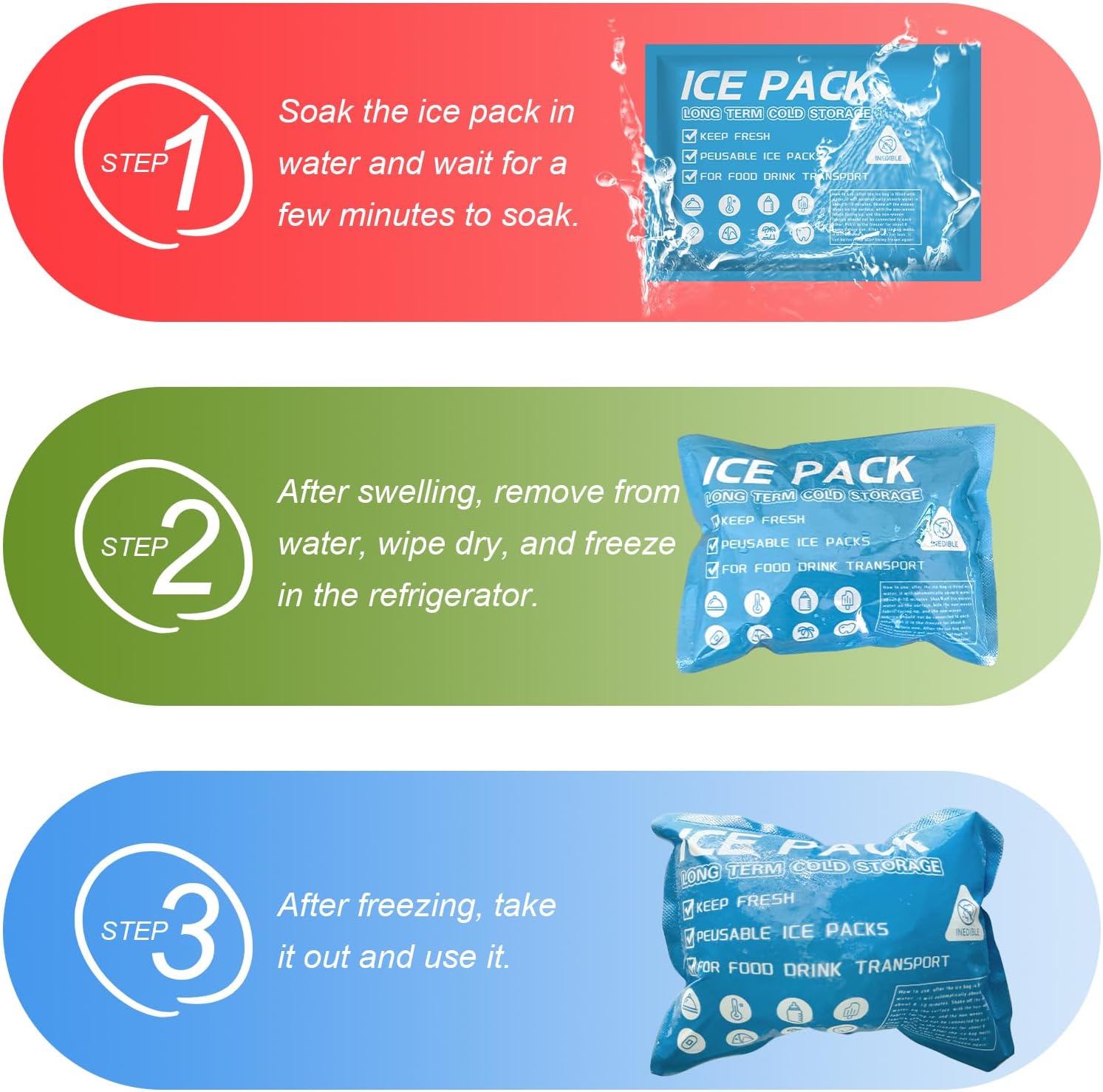 Skiennix Ice Packs for Coolers - Long-Lasting Reusable Gel Packs for Lunch Boxes & Camping