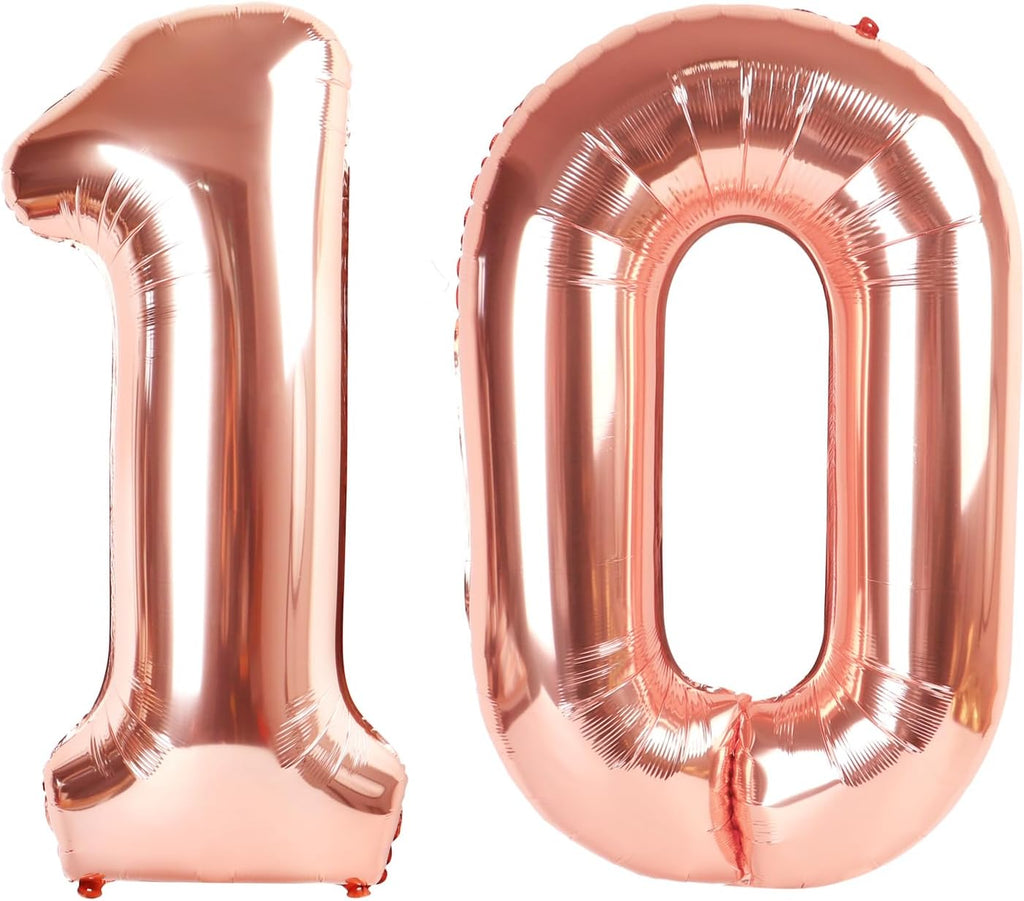 Rose Gold Number 10 Balloon - 40 Inch 10th Birthday Decoration for Girls & Boys