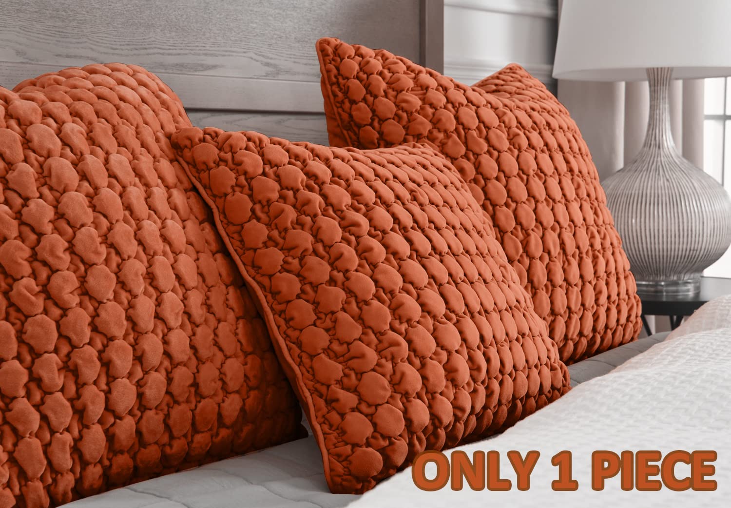 COCOPLOCEUS Pillow Cover 24x24 1 Piece Velvet Euro Sham Decorative Farmhouse Pillowcase Boho Square Cushion Covers Soft Bubble Texture for Couch Sofa Bed Bedroom Car Living Room，Rust
