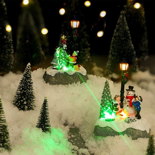 Karenhi Christmas Village Set - 2 Pcs Snowman & Santa Figurines with LED Lights | Rustic Tabletop Decor