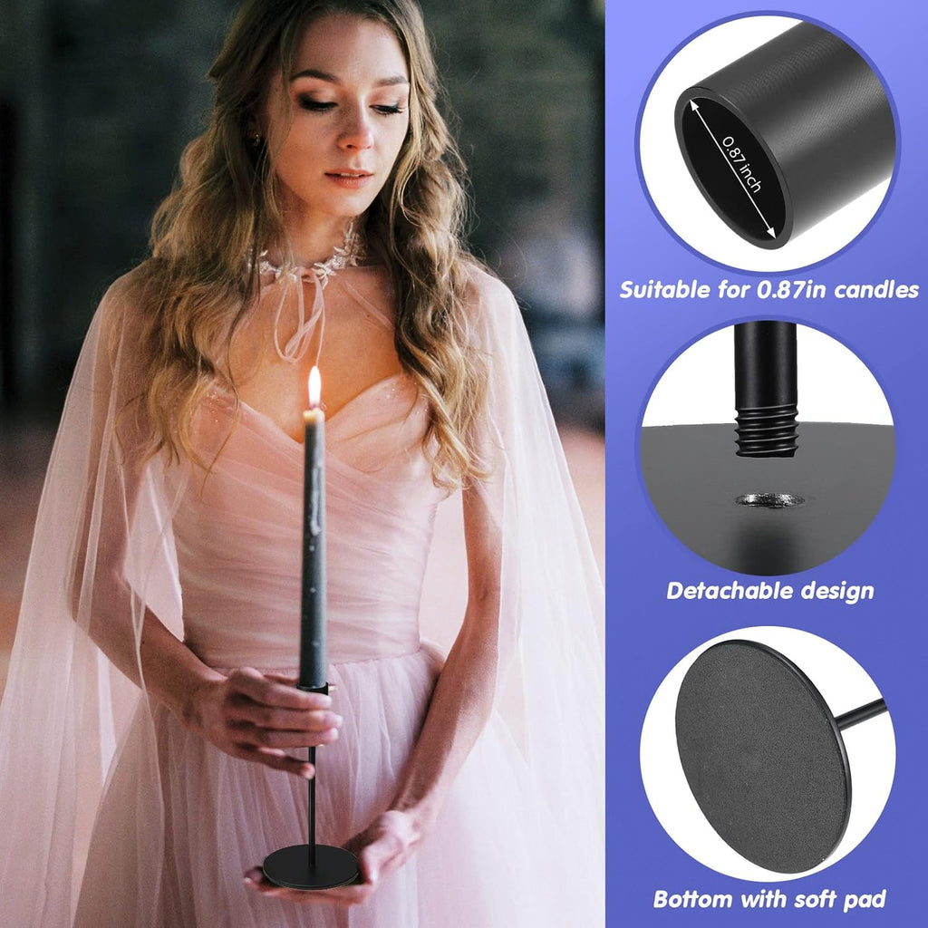 Sieral Candle Holders - Modern Metal Taper Candlesticks Set for Weddings & Home Decor | Matte Black, 15 Pcs