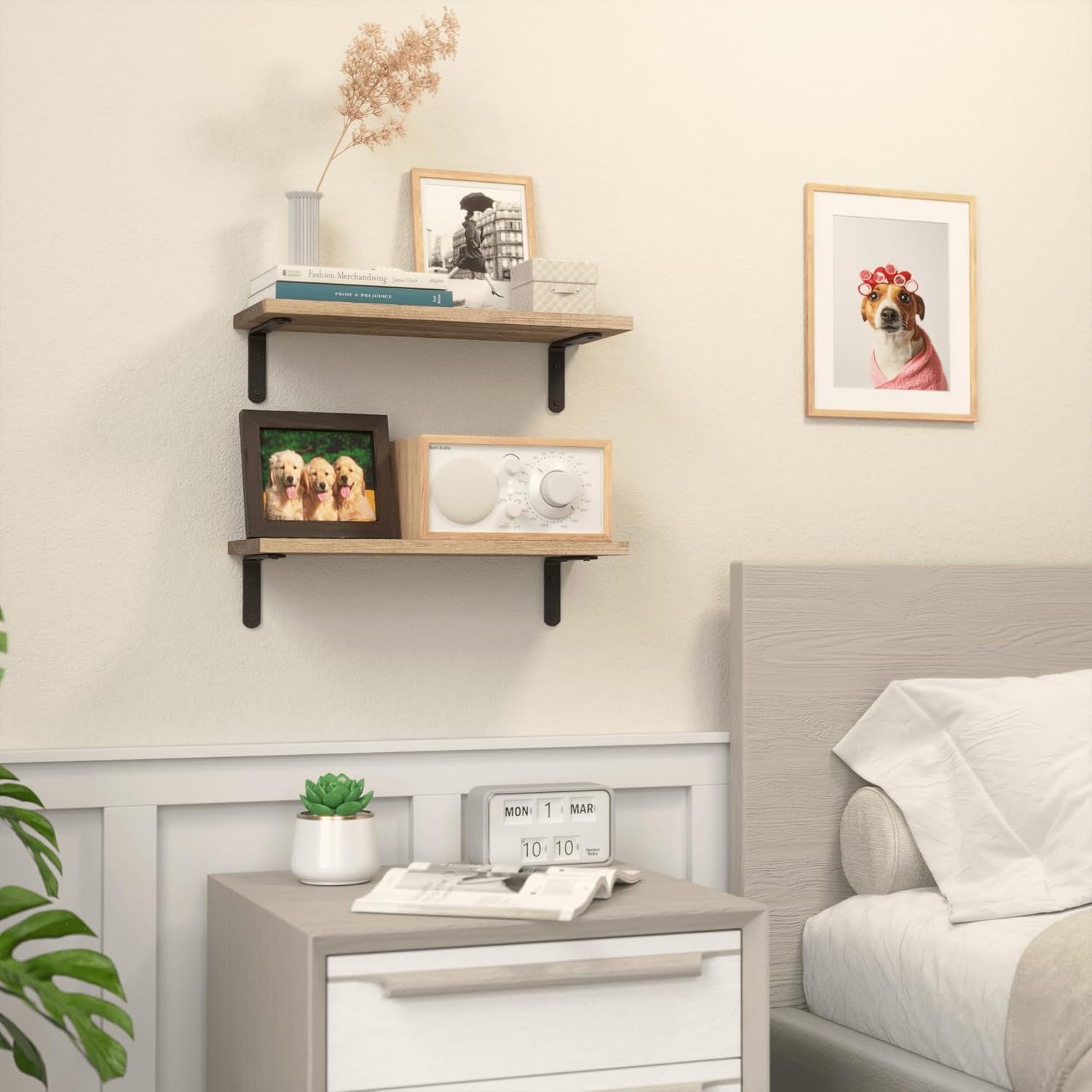 RICHER HOUSE Rustic Wood Floating Shelves - Set of 2 Farmhouse Style Wall Décor | Carbonized Black