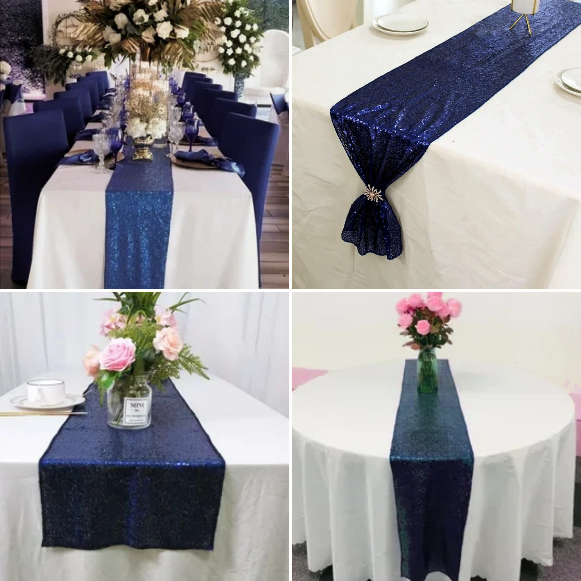 15 Pack Sequin Table Runner 12X108 Inch Royal Blue Table Runner Glitter Metallic Sequin Runner Holiday Table Runners for Wedding Engagement Birthday Party Bridal Baby Shower Graduations Supplies Decor