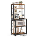 VASAGLE Bakers Rack with Power Outlet, 23.6 Inches Coffee Bar for Kitchen with Storage, 6-Tier Kitchen Shelves with 6 Hooks, Microwave Stand, Industrial, Rustic Brown and Ink Black UKKS124K03