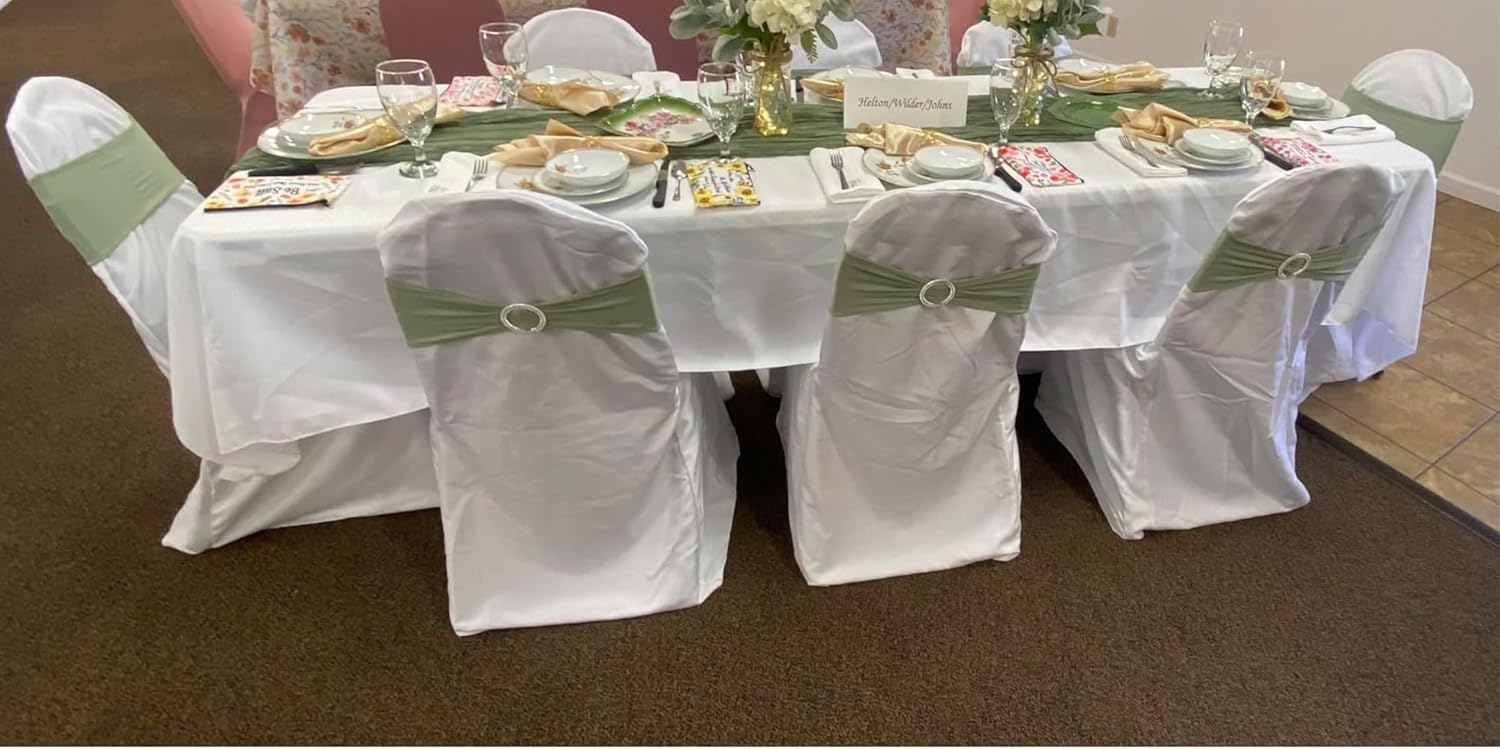 Skiennix Spandex Chair Sashes - 50 Pack Sage Green Elastic Covers for Wedding & Banquet Decor