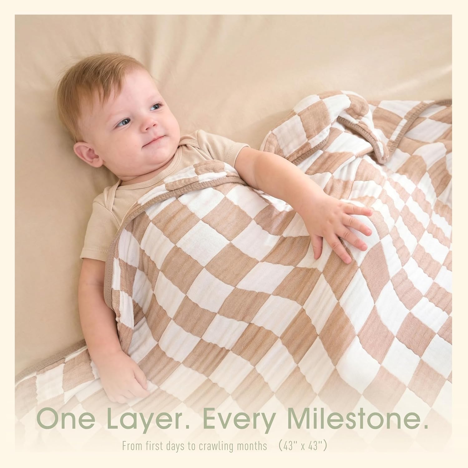 Skiennix Ultra Soft Muslin Baby Blanket - Versatile Swaddle & Bed Blanket for All Ages | Coffee Checkered Design
