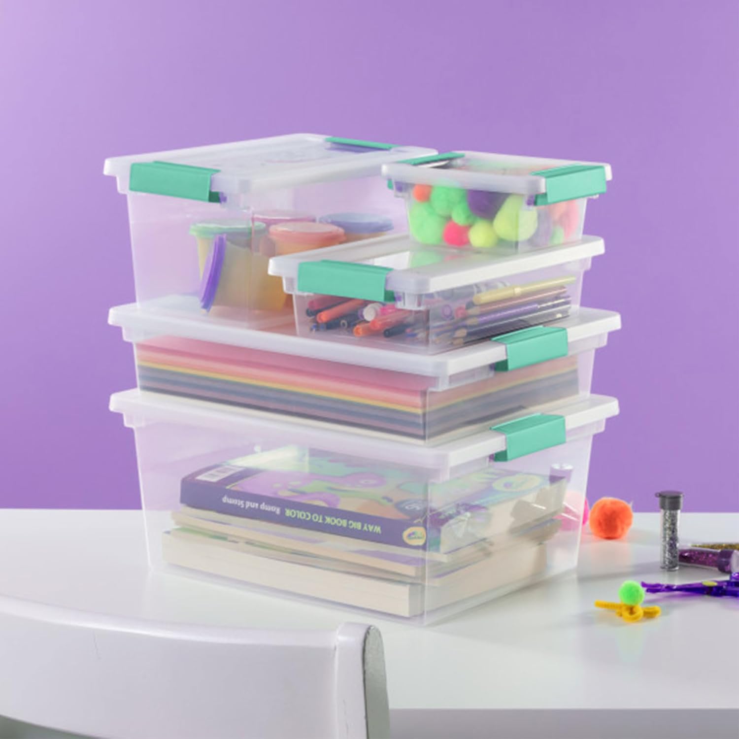 Sterilite 18-Pack Clip Box - Clear Storage for Crafts, Supplies & Office Items - Large Size