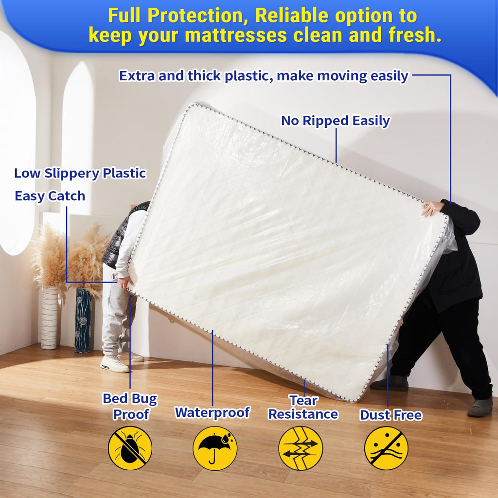 HEZEFAFA 1PK Queen Size Mattress Bag for Moving, Plastic Mattress Protector Cover, Heavy-Duty Mattress Moving Cover Bags (Strong Plastic, Queen)