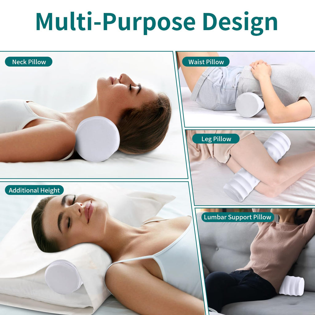 onesmile Cervical and Roll Neck Pillow - 2 in 1 Ergonomic Pillows, Neck Support Pillow for Sleeping, Memory Foam Pillows for Side, Back & Stomach Sleepers (Grey)