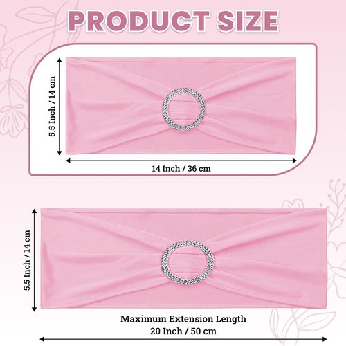 MDS Spandex Chair Sashes - Pack of 200 Universal Stretch Bands with Buckle Slider for Wedding Decor - Pink