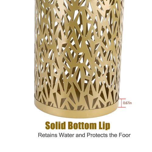 Gloserin Metal Round Umbrella Stand Rack,Free Standing Umbrella Holder Bin, Canes Walking Sticks Holder for Entryway, Home, Office,Gold