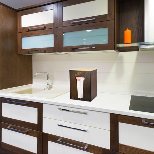 Cozee Bay Bamboo Trash Bag Dispenser with Lid, Trash Bag Holder Organizer, Garbage Bag Dispenser for Kitchen Countertop, Under Sink and Wall Mount - Extra Large (Vintage Brown)