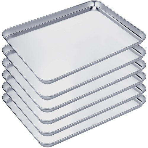 Mimorou 6 Pcs Baking Sheet Set Stainless Steel Cookie Sheet Cookie Baking Pan Bakeware Oven Tray Dishwasher Safe Commercial Grade Pans(18x13x1 Inch)
