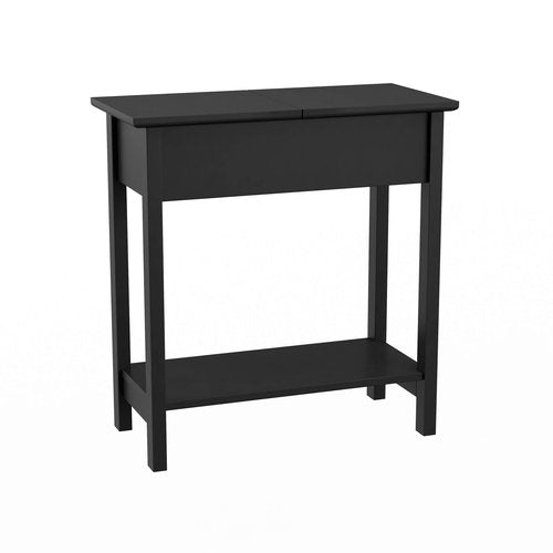 Lavish Home Flip Top End Table - Narrow End Table and Slim Console with Storage Compartment and Lower Shelf for Living Room, Hallway, Entryway and Small Spaces (Black)