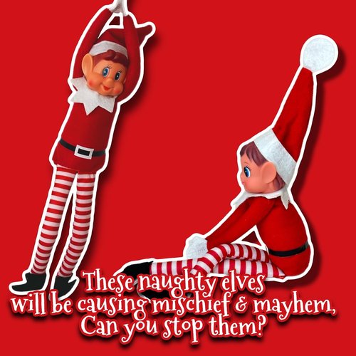 Elfie & Elvie | Fun Playful Elves Behavin' Badly Figures - Soft Body & Vinyl Face, Set of 2, Red