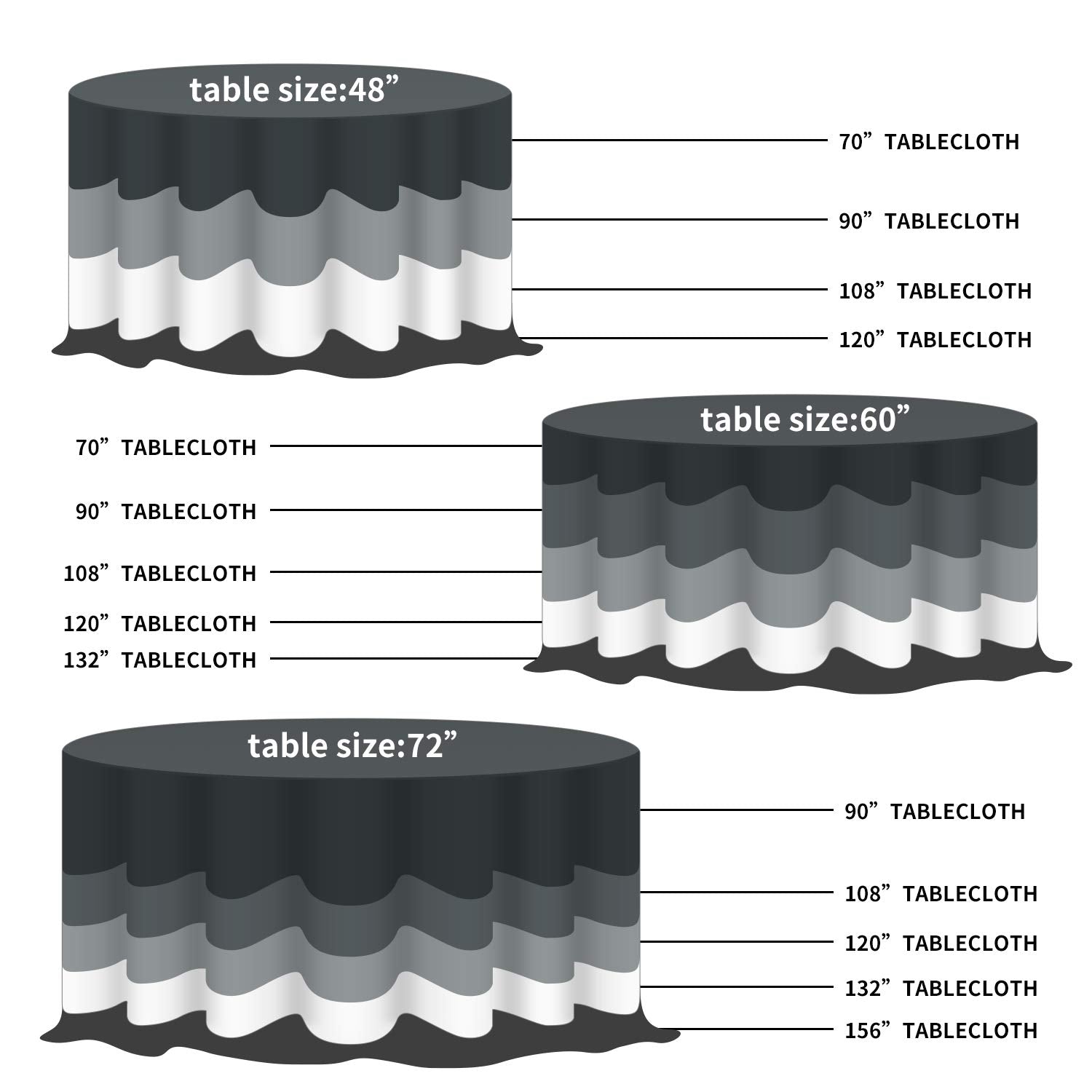 Fokitut 6 Pack Round Tablecloth, 108 Inch, Stain Resistant and Wrinkle Polyester Table Cloth, Fabric Table Cover for Kitchen Dining, Wedding, Party, Holiday Dinner-Black