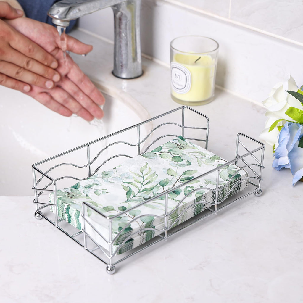 Ebristar Bathroom Napkin Holder, Modern Stainless Steel Flat Guest Towel Tray, Rectangle Metal Disposable Napkin Holder for Bathroom, Dinner & Kitchen Table - Silver