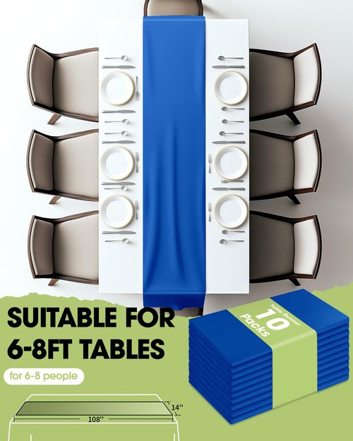 Pureegg Navy Blue Plastic Table Runners - 10 Pack, 14'' x 108'', Water Resistant & Disposable Centerpiece Decorations for Table Cloth, Wedding, Birthday, Holiday, Baby Shower, Party, Home Decor