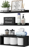 WOPITUES Floating Wall Shelves - Stylish Cube Shelf with Metal Rail for Bathroom Storage | Black
