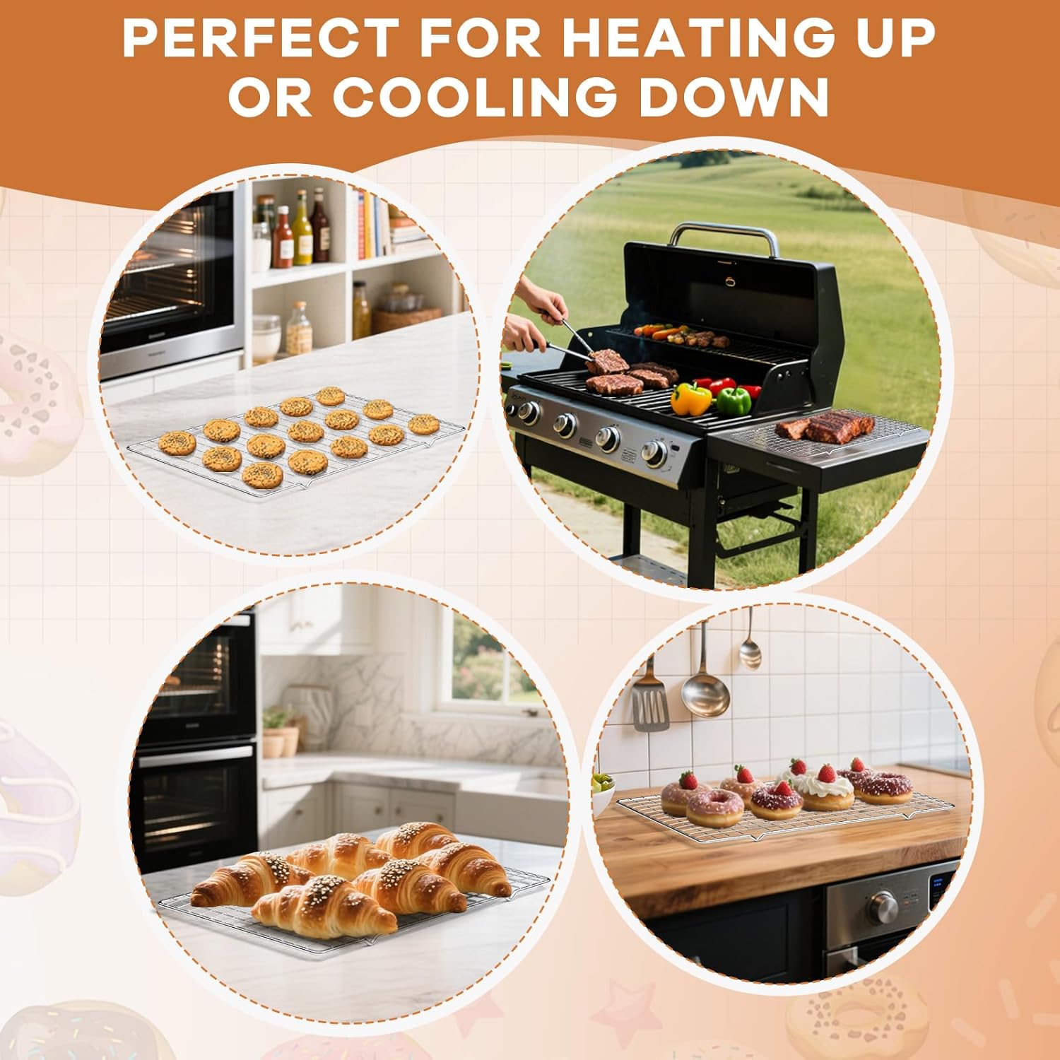 TOPCJ Cooling Rack Set - 2PCS Heavy Duty Stainless Steel Baking Rack | 10”x15” Non-Stick Design for Grilling & Roasting