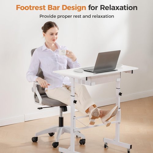 GTRACING Small Standing Desk Adjustable Height Small Computer Desk Mobile Portable Rolling Laptop Table with Wheels 32" Computer Workstation Sit Stand Desks Portable Standing Table Treadmill desks