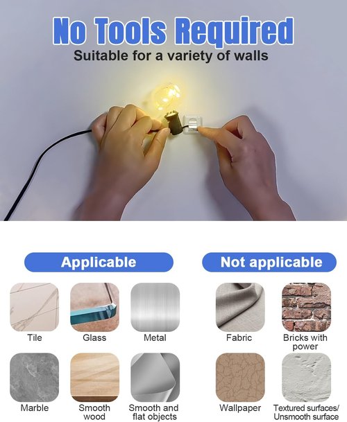 LZC Outdoor String Light Hooks - 25 Pack Heavy-Duty Waterproof Adhesive Clips for Easy Hanging