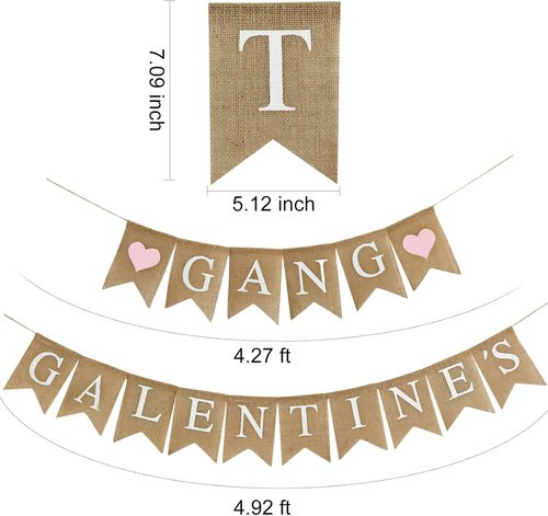 Galentine's Day Decorations Banner Burlap, Pink Heart Galentine Gang Hanging Banner Girl Ladies Party Supplies Photo Props Galentines Theme Decor