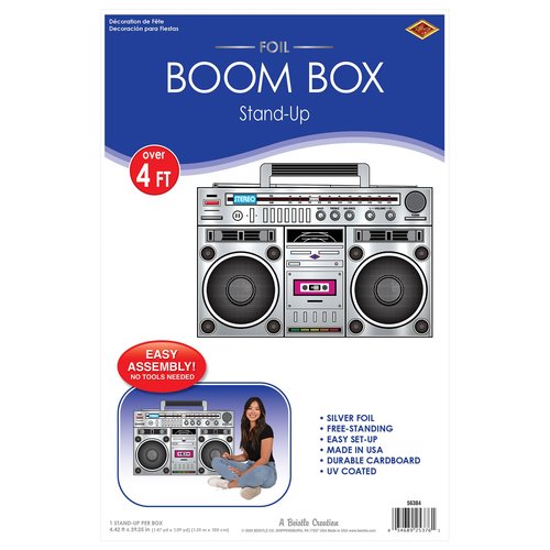 Beistle 80s Boom Box Stand-Up, Retro Metallic Cardboard Decoration, Perfect for 1980s ERAS Theme Dance Parties, Photo Booth Props, and Throwback Events, Large 3' 3¼" x 4' 5"