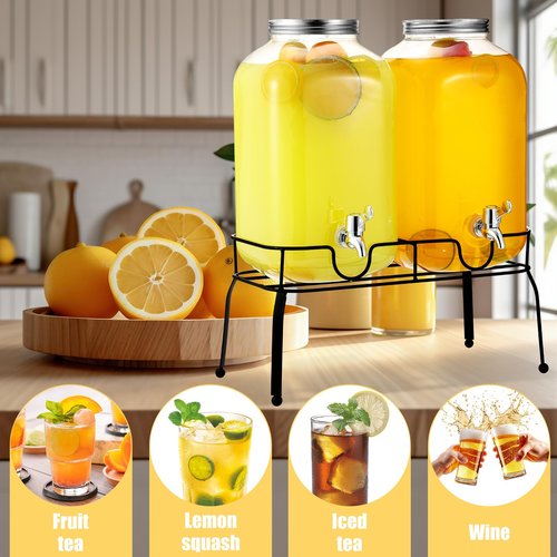 FillTouch 2 Pcs 2 Gallon Plastic Beverage Dispensers with Stand Large Clear Drink Containers for Parties with Spigot Lid for Weddings Countertop Summer Party Bar Picnics Water Ice Tea Lemonade Juice