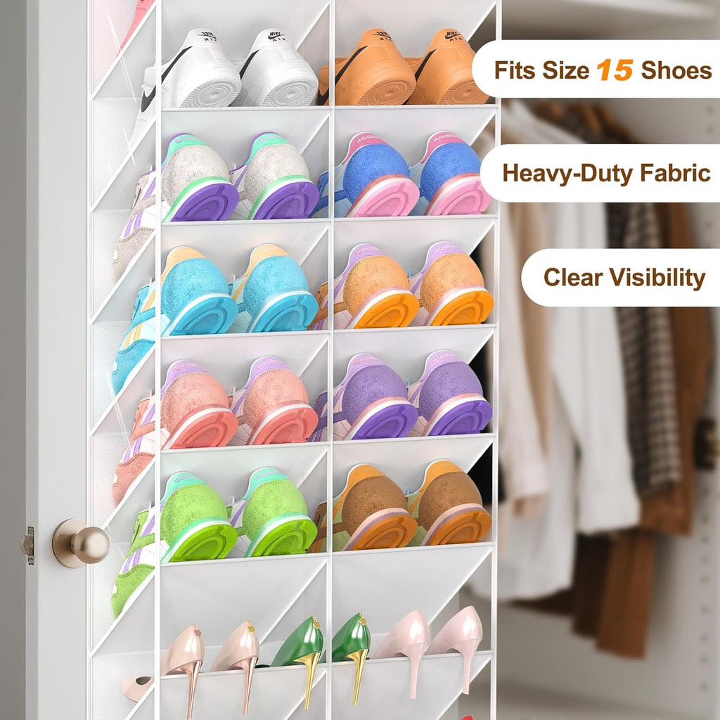 UVIAHOMI Over The Door Shoe Organizer - 10-Tier Clear Pocket Storage for Sneakers, Boots & Heels