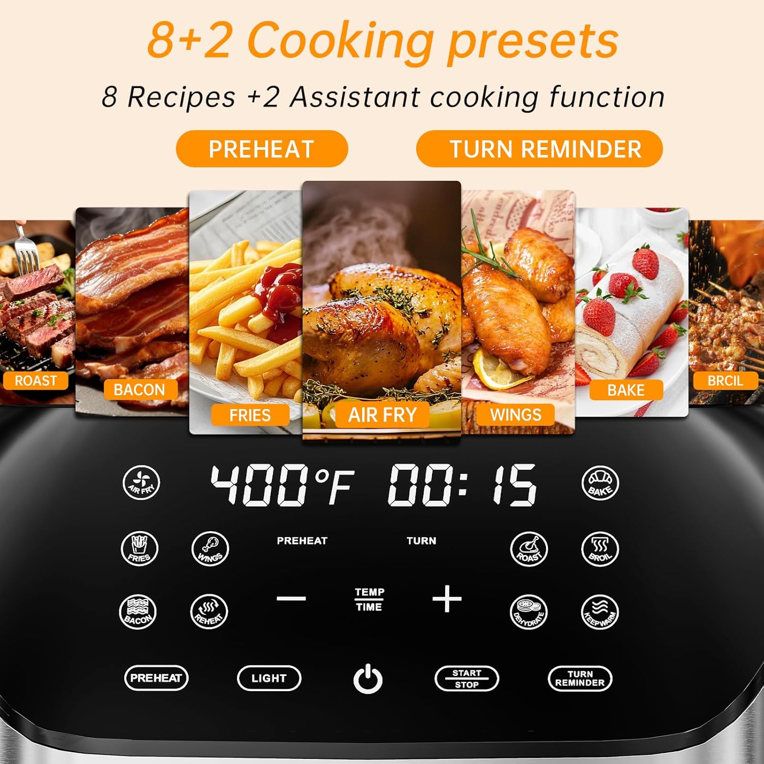 Panana Air Fryer 8.5QT - Quick & Easy Cooking with 10 Presets, LED Display & Touch Control