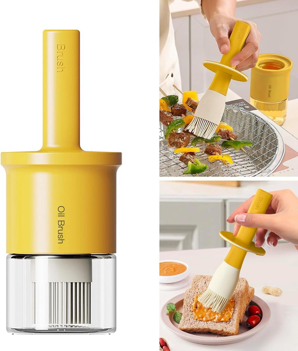 YARRAMATE Oil Dispenser with Brush - 300ml Glass Bottle for Kitchen | Heat Resistant Basting Brush - Orange