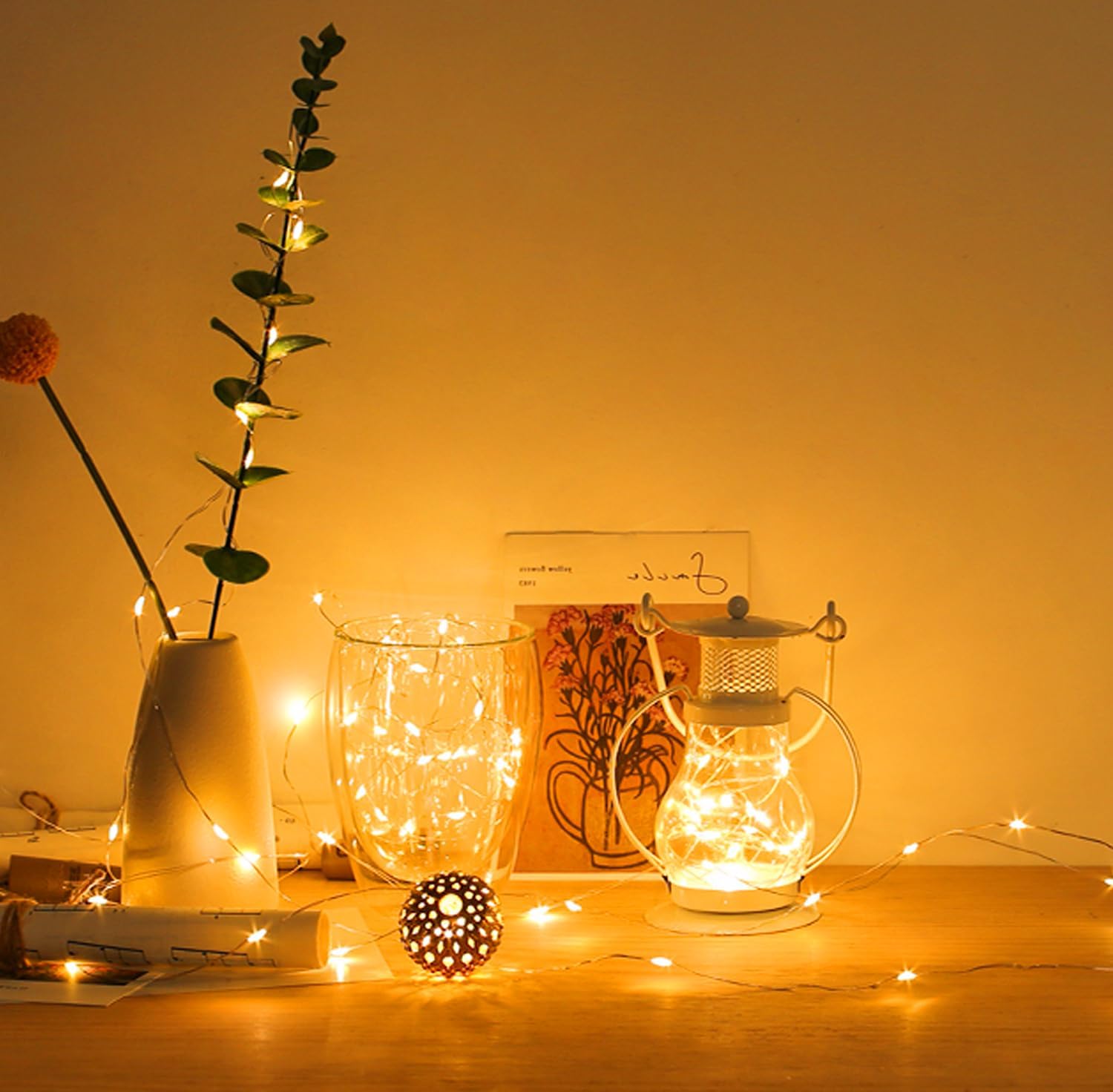 Yiaht 12-Pack Battery Operated Fairy String Lights - 20 LED Waterproof Silver Wire for Bedroom & Party Decor