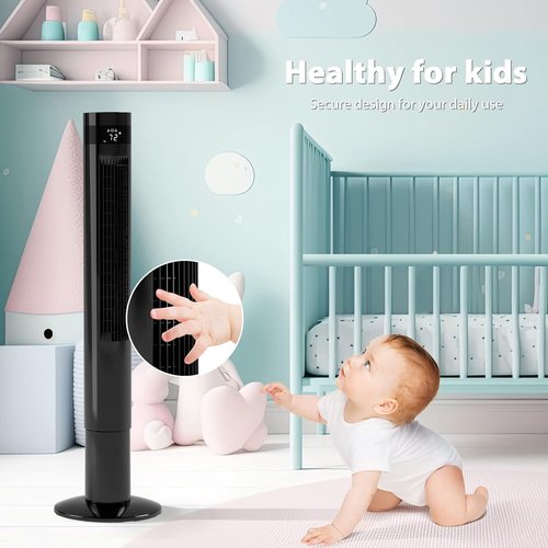 Antarctic Star Tower Fan - Portable 43'' Bladeless Oscillating Fan with Remote Control | Quiet Cooling, 12H Timer, 3 Speeds, Black