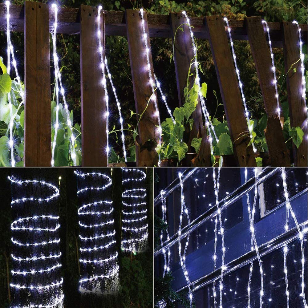Toodour Rope Lights Outdoor, 100ft 720 LED Rope Light with 8 Lighting Mode, Connectable, Timer, Indoor Outdoor Clear Tube Decorative Lighting for Garden Patio Bedroom Party Yard Decor - White