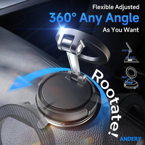 ANDERY Car Phone Holder - MagSafe Compatible | 2400gf Magnetic Grip & 360° Adjustable Mount for iPhone 17-12 Pro Max Plus, Carbon Fiber